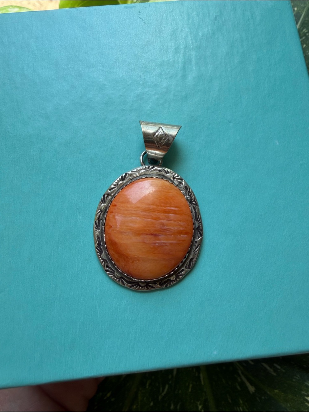 Authentic and vintage Spiny Oyster Pendant by Navajo Artist Ernest Hawthorne